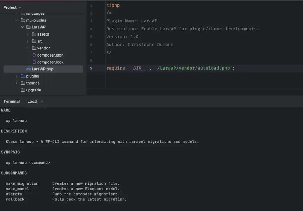Concept LaraWP : intégration de la structure et des composants Laravel au sein de l'écosystème WordPress